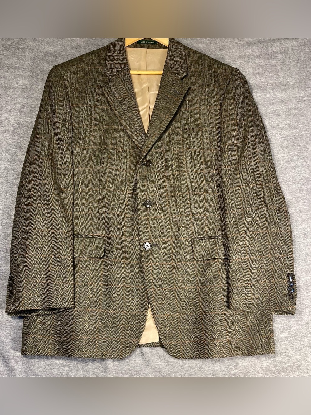 Marshall Fields Tweed 3 Button Blazer Men's 42R Olive Brown Wool Vintage Preppy